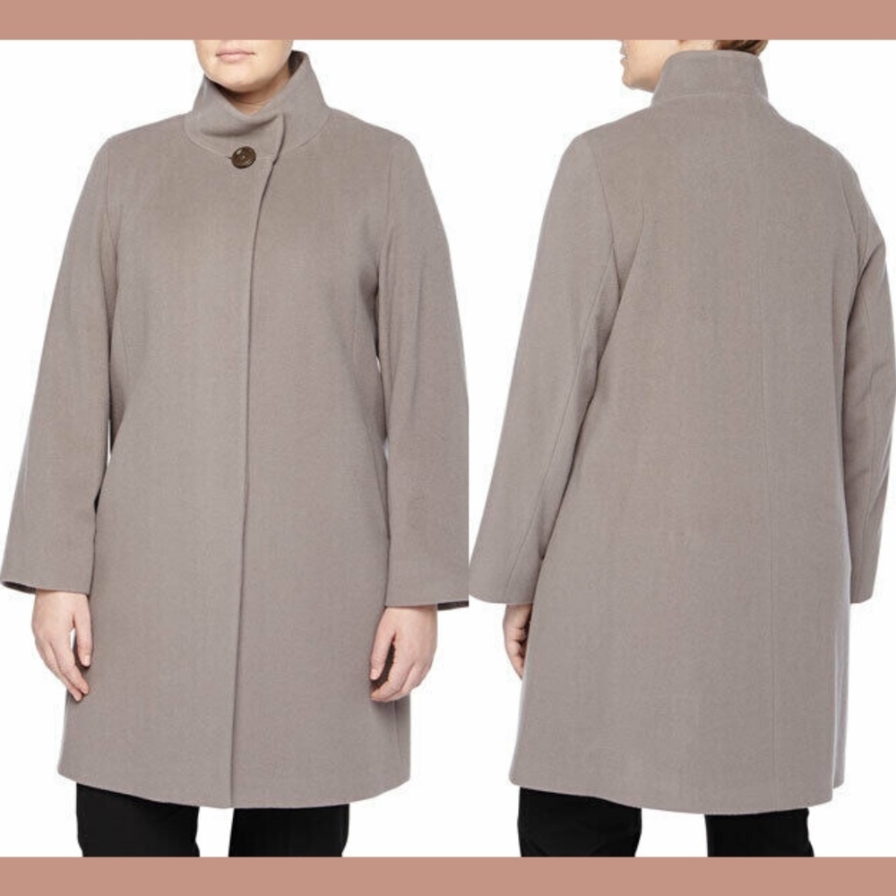 NWT $985 Cinzia Rocca DUE Wool Blend Stand Collar A-Line Coat Mocha [SZ 22W ]‎